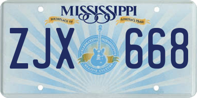 MS license plate ZJX668