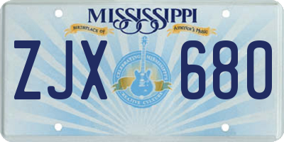 MS license plate ZJX680