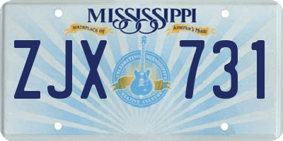 MS license plate ZJX731