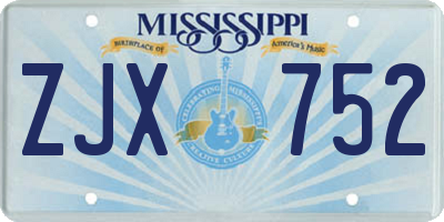 MS license plate ZJX752