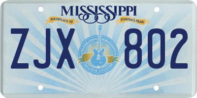MS license plate ZJX802