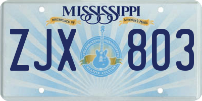 MS license plate ZJX803