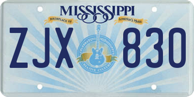 MS license plate ZJX830