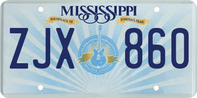 MS license plate ZJX860