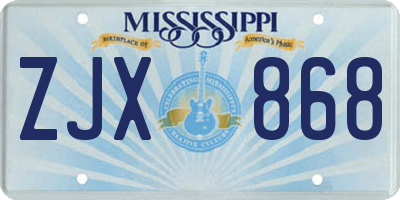 MS license plate ZJX868