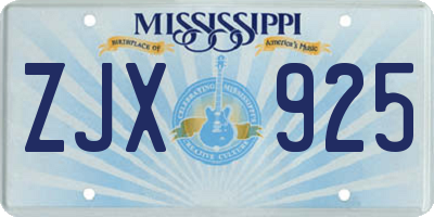 MS license plate ZJX925