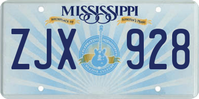 MS license plate ZJX928