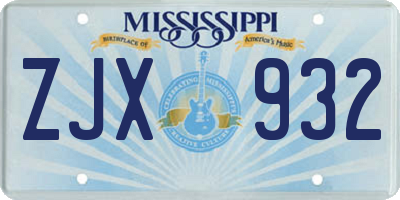 MS license plate ZJX932