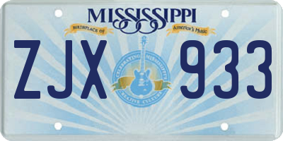 MS license plate ZJX933
