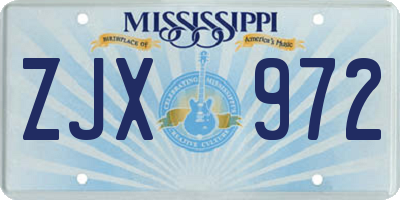 MS license plate ZJX972