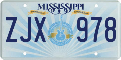 MS license plate ZJX978