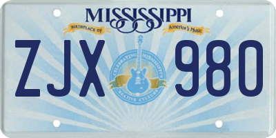 MS license plate ZJX980