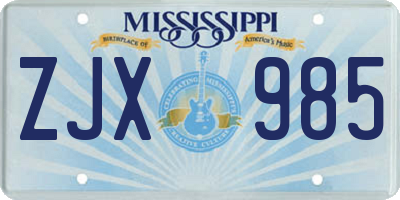MS license plate ZJX985