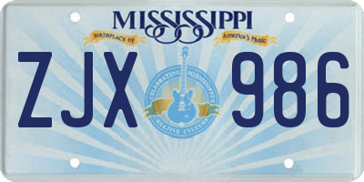 MS license plate ZJX986
