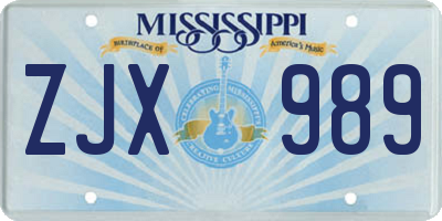 MS license plate ZJX989