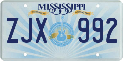 MS license plate ZJX992