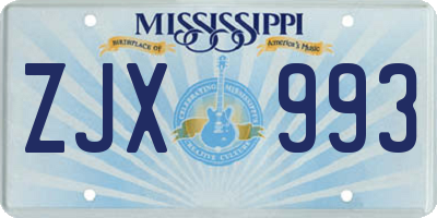 MS license plate ZJX993
