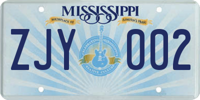 MS license plate ZJY002
