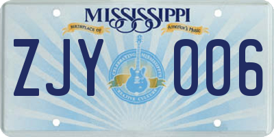 MS license plate ZJY006
