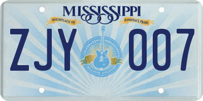 MS license plate ZJY007