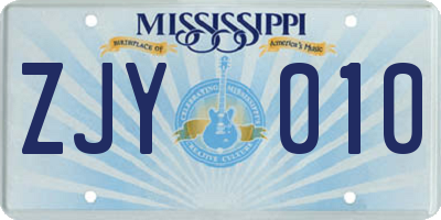 MS license plate ZJY010
