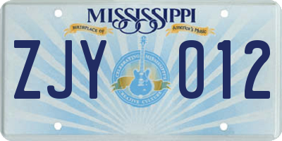 MS license plate ZJY012