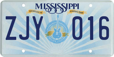 MS license plate ZJY016