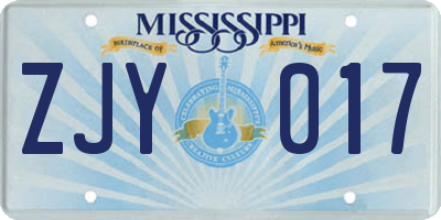 MS license plate ZJY017
