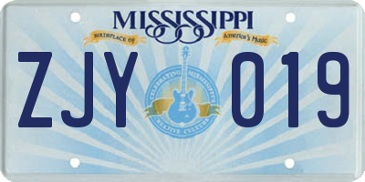 MS license plate ZJY019