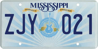 MS license plate ZJY021