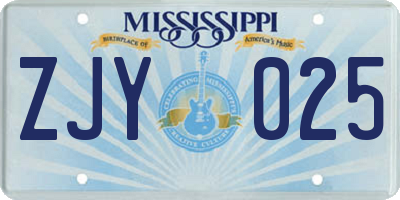 MS license plate ZJY025