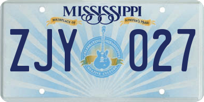 MS license plate ZJY027