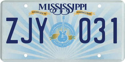 MS license plate ZJY031
