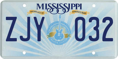 MS license plate ZJY032