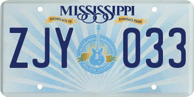 MS license plate ZJY033