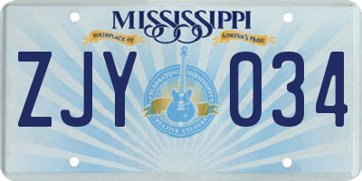 MS license plate ZJY034