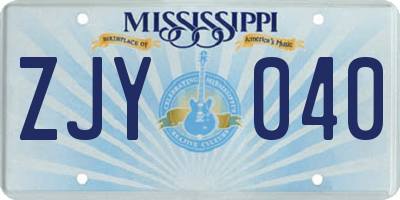MS license plate ZJY040