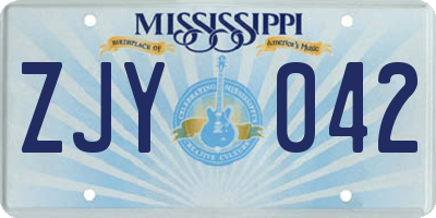 MS license plate ZJY042