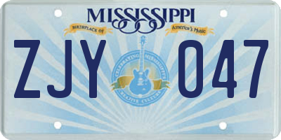 MS license plate ZJY047