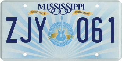 MS license plate ZJY061