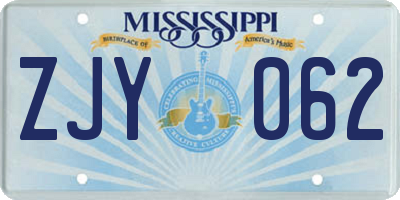 MS license plate ZJY062