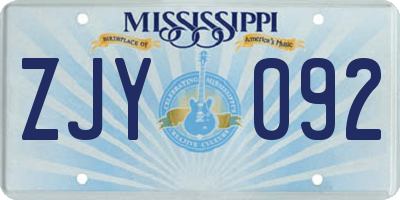 MS license plate ZJY092