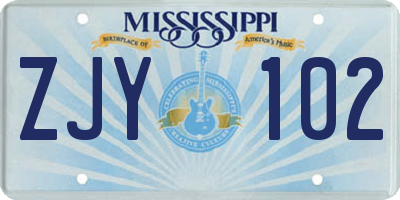 MS license plate ZJY102