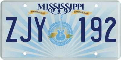 MS license plate ZJY192