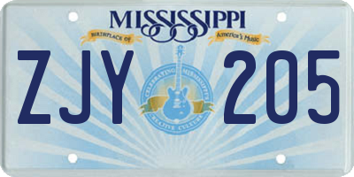 MS license plate ZJY205