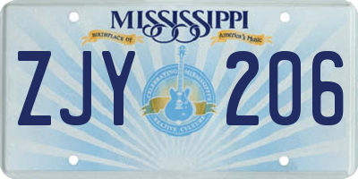 MS license plate ZJY206