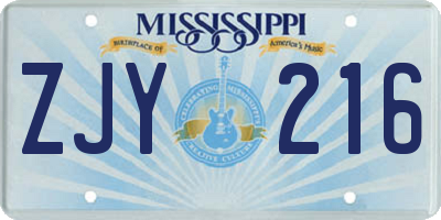 MS license plate ZJY216