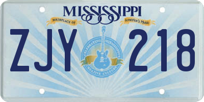 MS license plate ZJY218