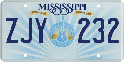MS license plate ZJY232