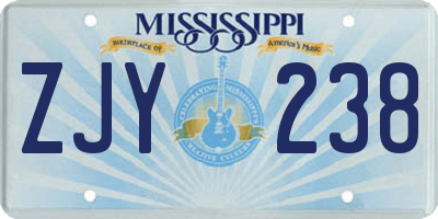 MS license plate ZJY238